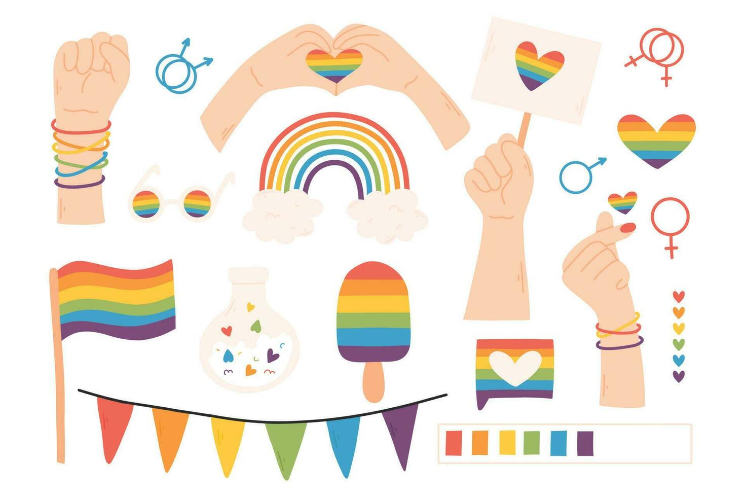 Set of lgbt elements. Vector illustration. Flat style. Hand drawn collection of lgbt elements. Pride month.