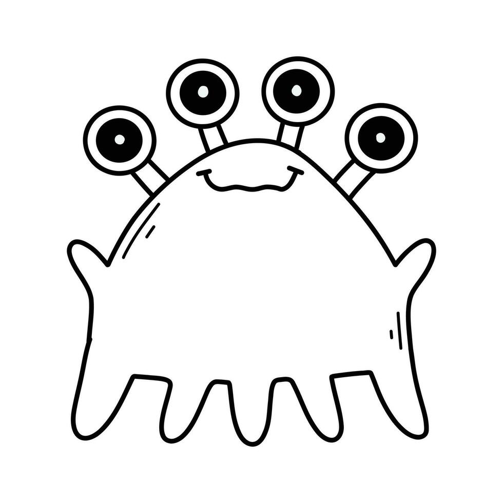 Cute monster in doodle style. Linear baby monster. Coloring book for children. Vector illustration. Isolated mascot.