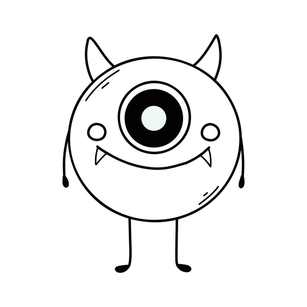 Cute monster in doodle style. Linear baby monster. Coloring book for children. Vector illustration. Isolated mascot.