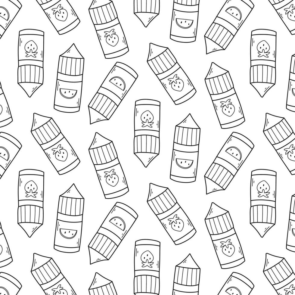 Seamless pattern with vape liquid. Vector illustration. Doodle style. Print with electronic cigarettes.
