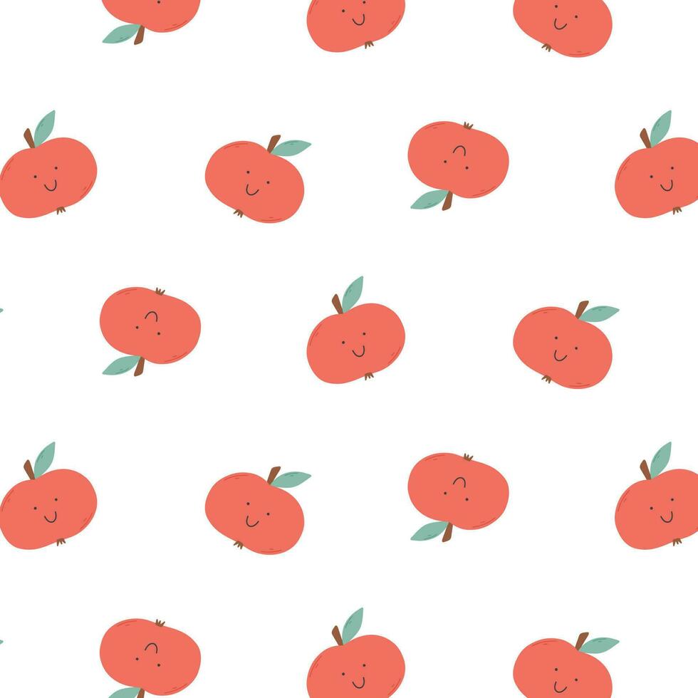 Childish seamless pattern with cute apples. Retro pattern with apple. Vector illustration. Groovy kids print with apple.