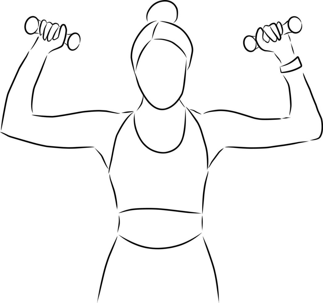 Woman with dumbbells, vector. Hand drawn sketch. vector