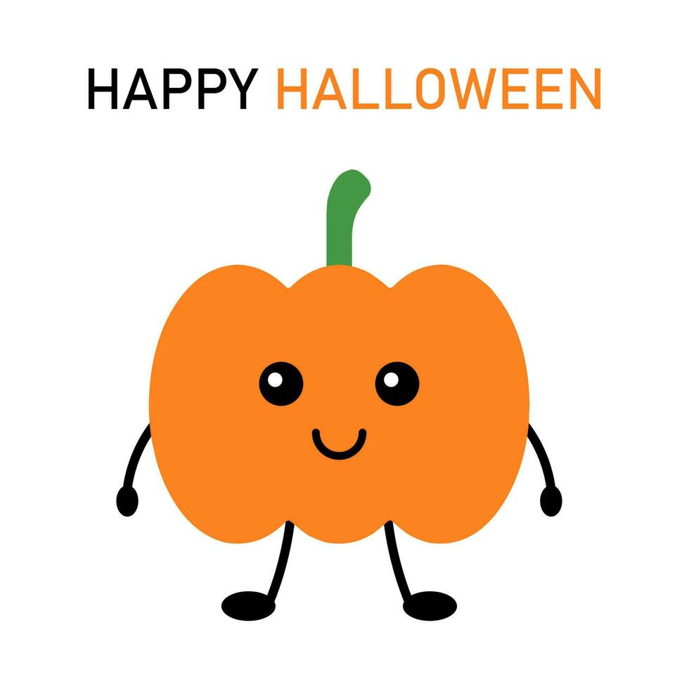 Cute postcard, vector. Pumpkin cartoon cute character. Lettering Happy Halloween. vector