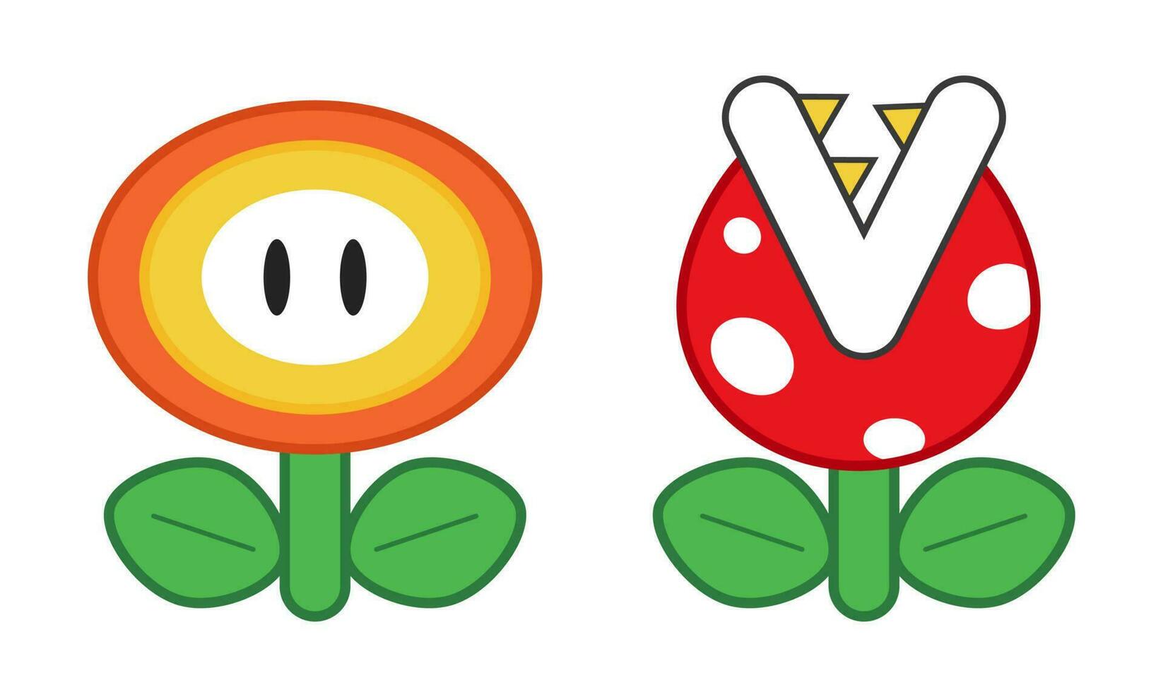 Flowers super mario icons. old video game vector