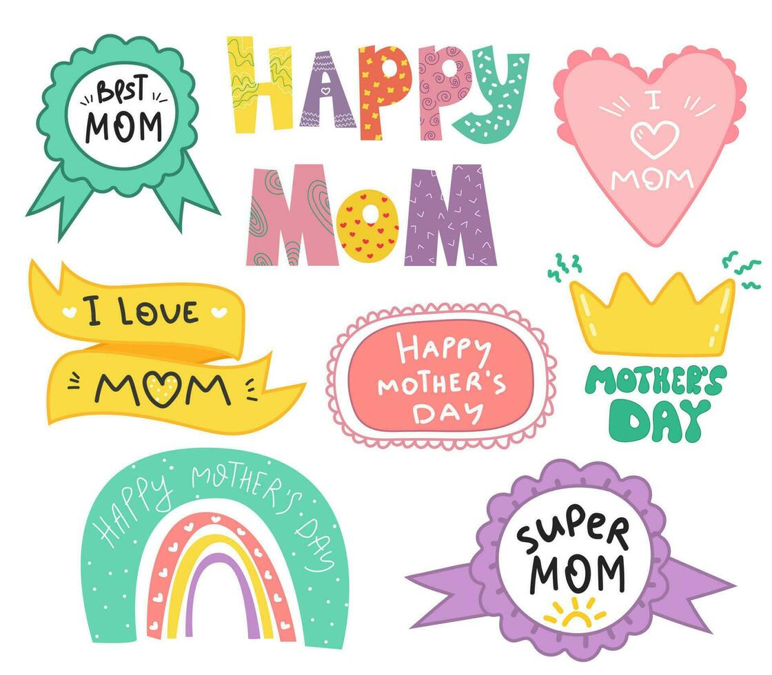 Hand drawn mother's day stickers. vector