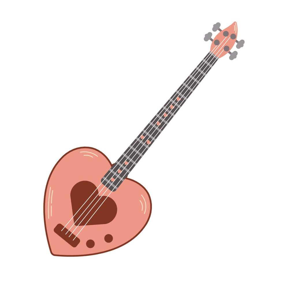 Heart shape electric guitar isolated on white background. String musical instruments illustration. vector