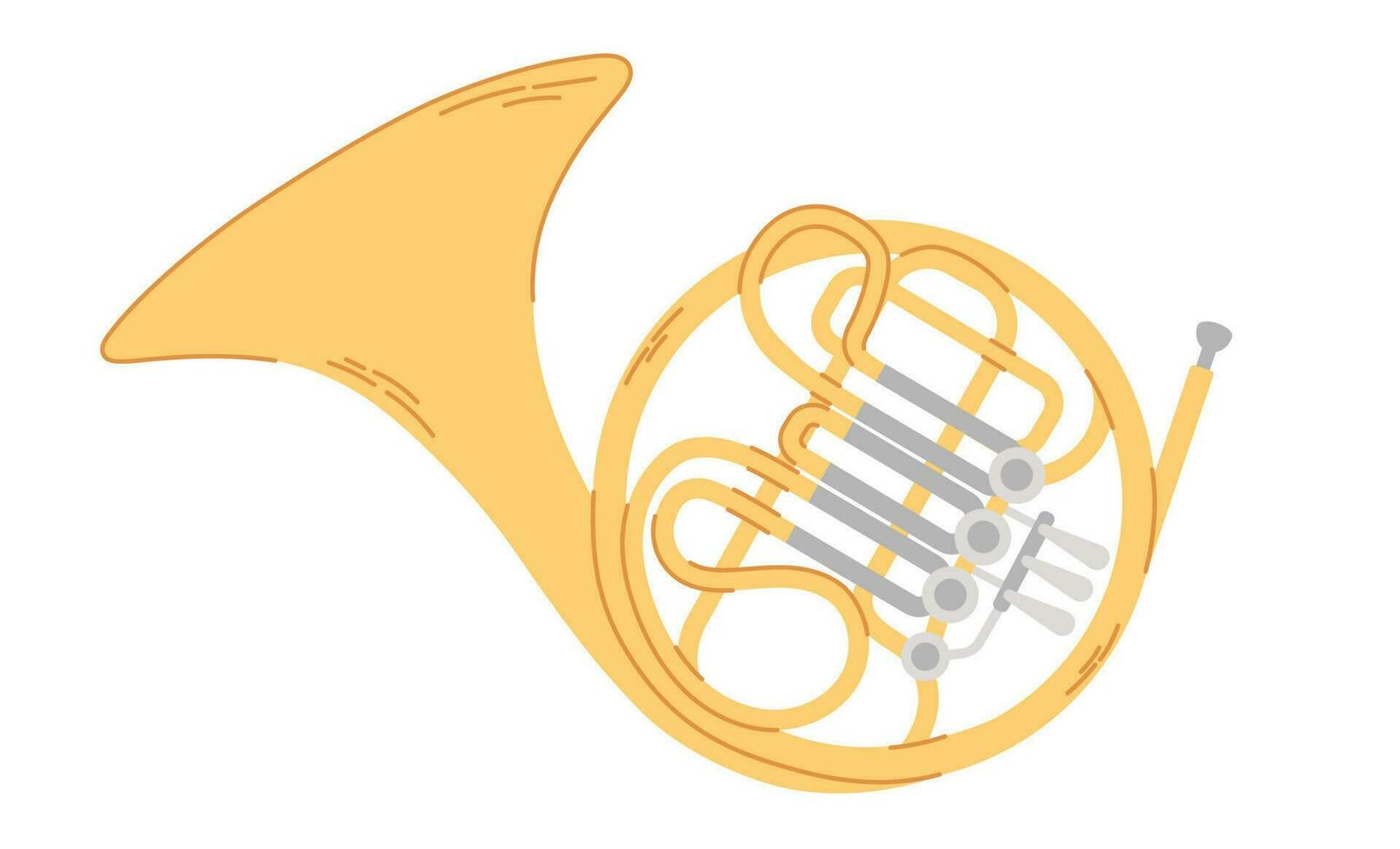French Horn illustration isolated on white background. Wind musical instrument. vector