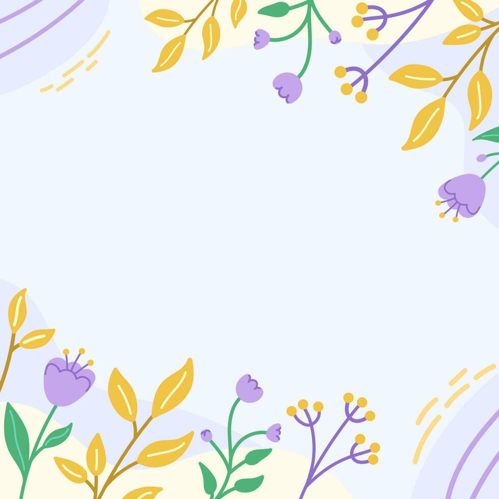 Square floral background. Flowers and leaves flat illustration with copy space for text. vector