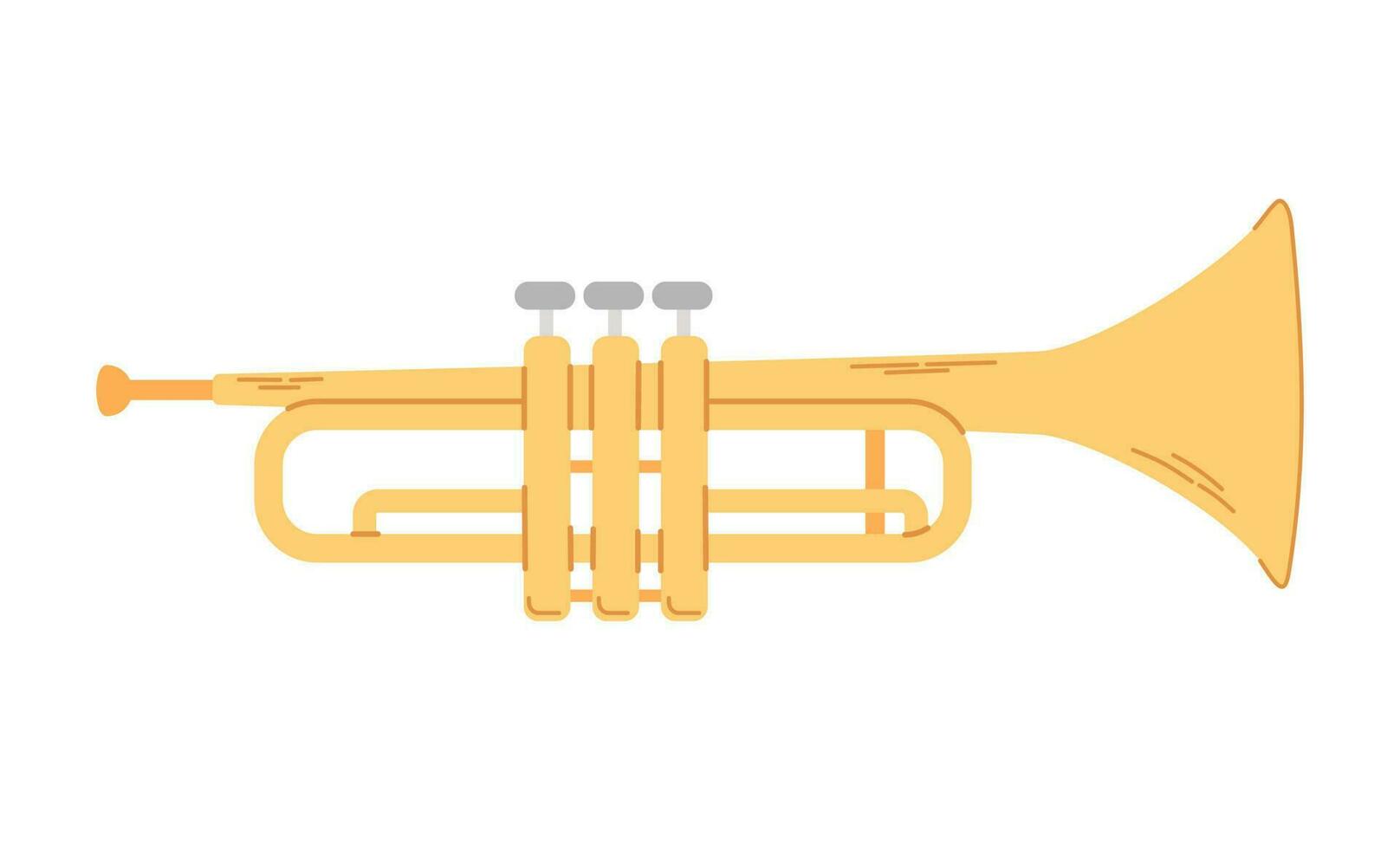 Golden trumpet illustration isolated on white background. Wind music instrument. vector