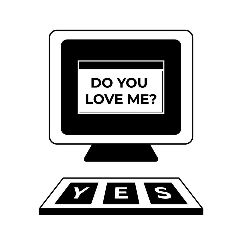 Old computer monitor and keyboard. Vector illustration of message box. 90s and y2k PC style. Black and white drawing of retro computer.