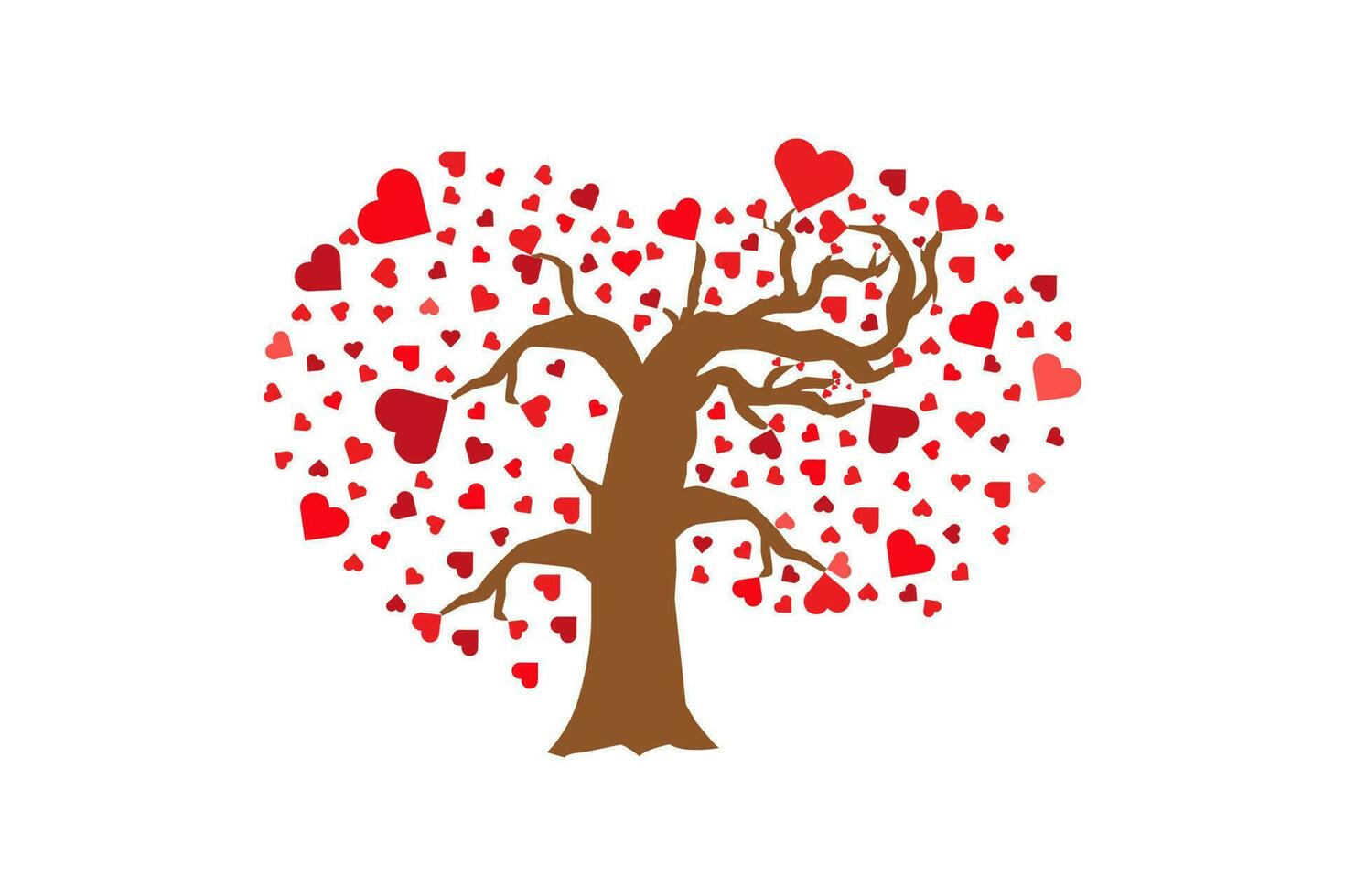 ilustración de amor árbol con corazón hojas vector