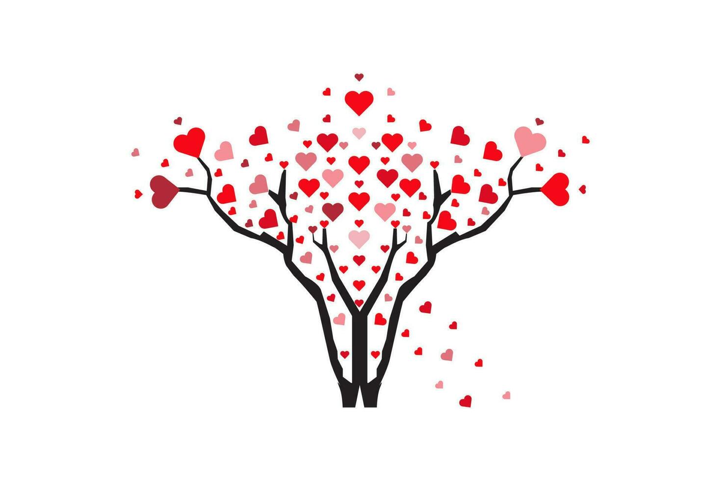 ilustración de un amor árbol con rojo corazón hojas vector