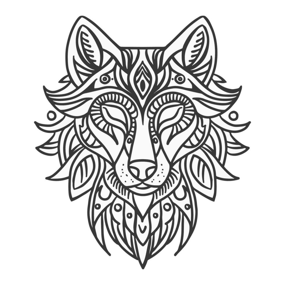 Wolf head zentangle. Antistress coloring for adults. black and white lines. Print for t-shirts and coloring books. vector