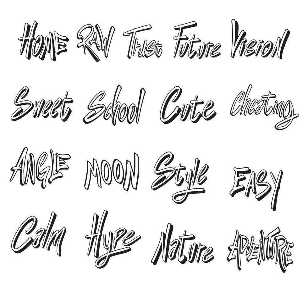 Graffiti lettering words sets ,good for graphic design resources, clipart, posters, decoration, prints, stickers, banners, pamflets, and more. vector