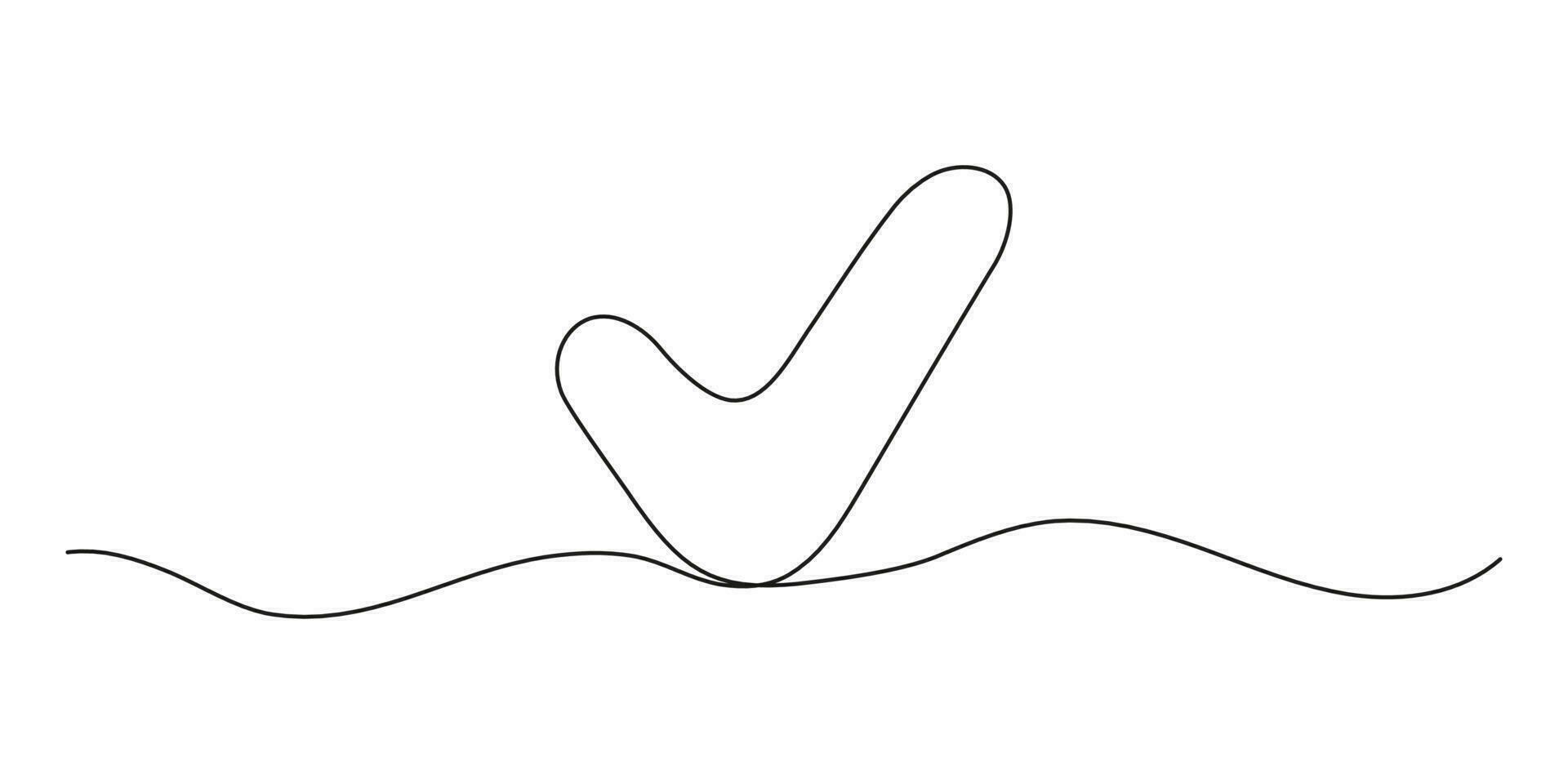 Tick, check mark continuous one line drawing. Approved and verification icon. Selection, control, choice right. Vector outline illustration