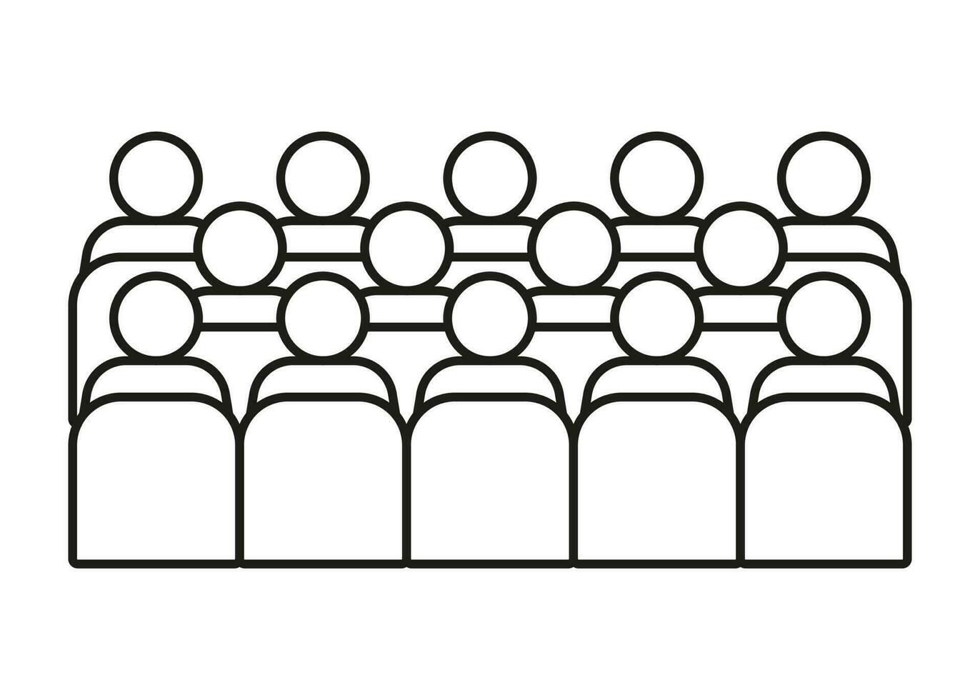 Audience, auditorium with sit people spectator back, line icon. Business training, conference, education people mass. Students on lecture, seminar. Vector outline illustration