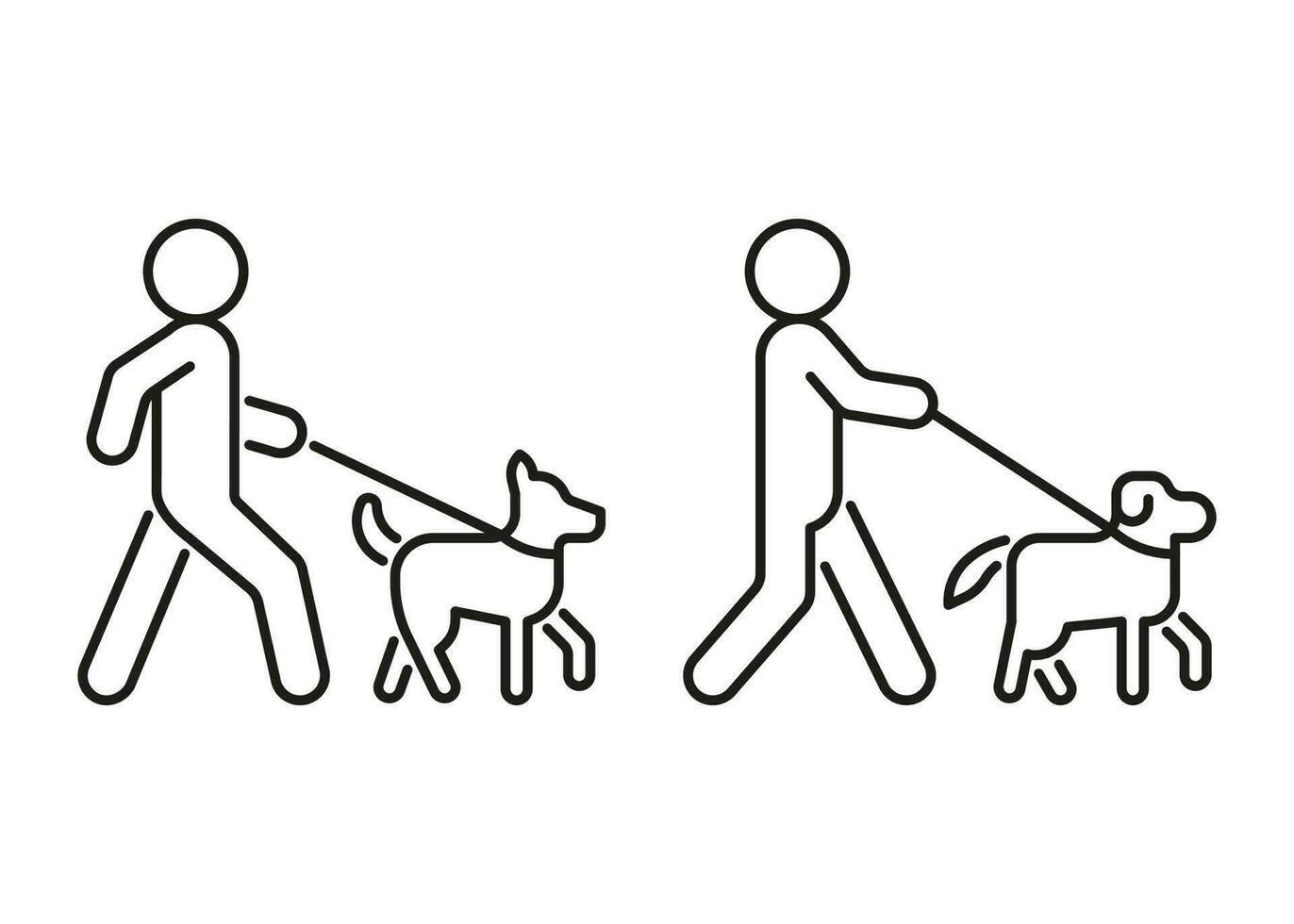 Person walk with dog on leash, line icon. Owner pet, breeder. Dog sitting. Vector outline sign