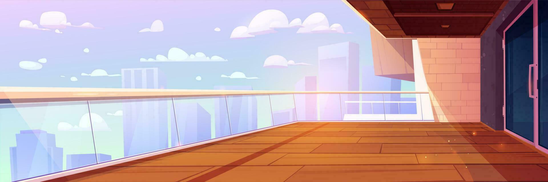 Open balcony interior with city skyscraper view vector