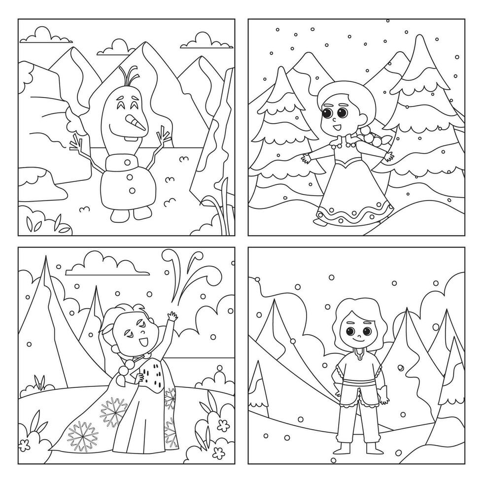 Snow Queen and Friends Coloring Pages vector