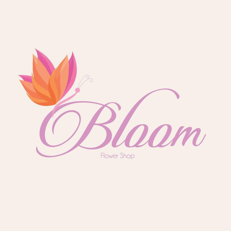 Classic Bloom Flower Shop Logo Design Colorful Butterfly Symbol Free Vector Design Illustration