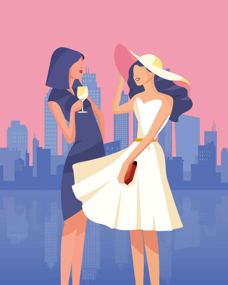 gratis vector Moda estilo de vida joven mujer con ciudad ver