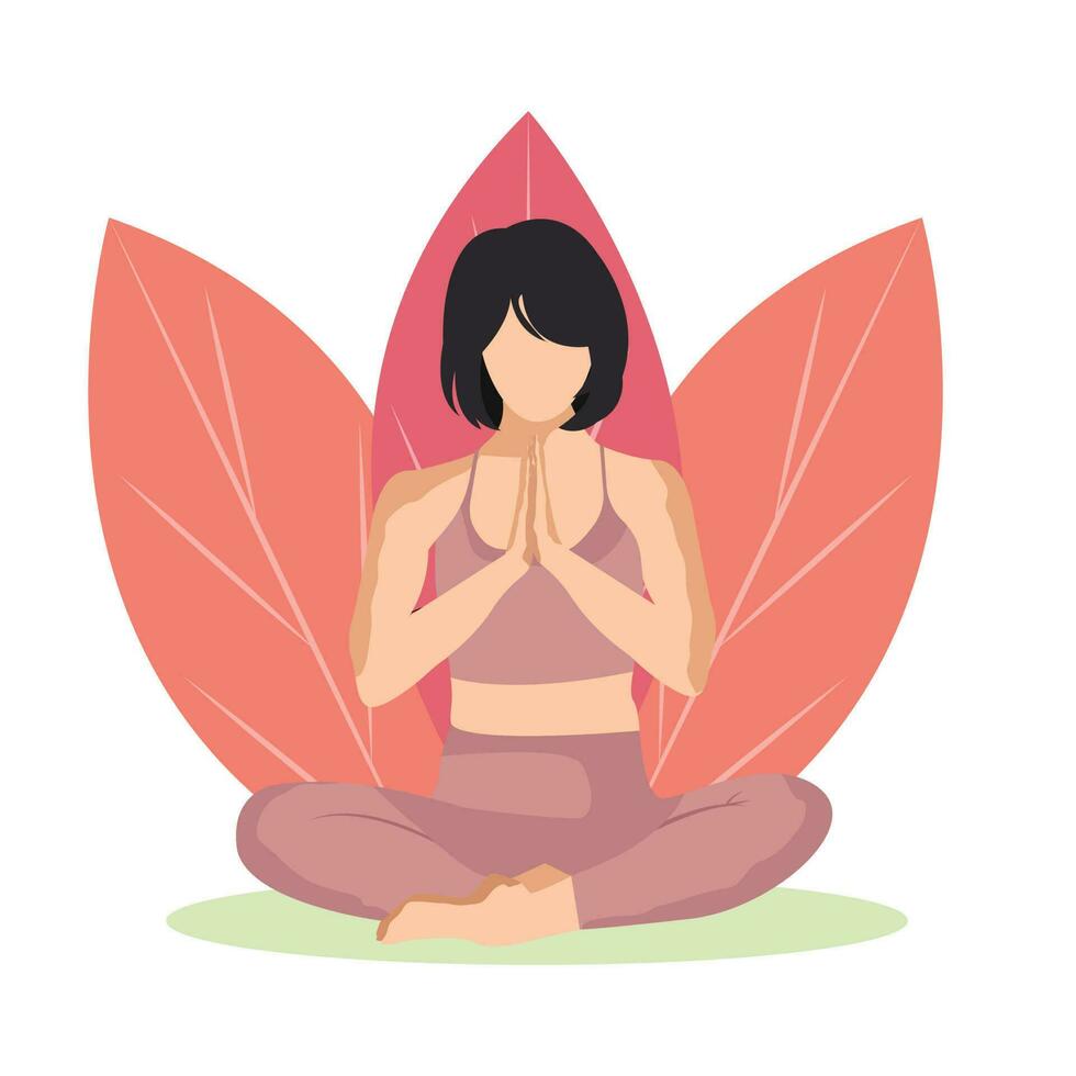 Woman doing yoga. Lotus pose The practice of meditation. Vector flat illustration.