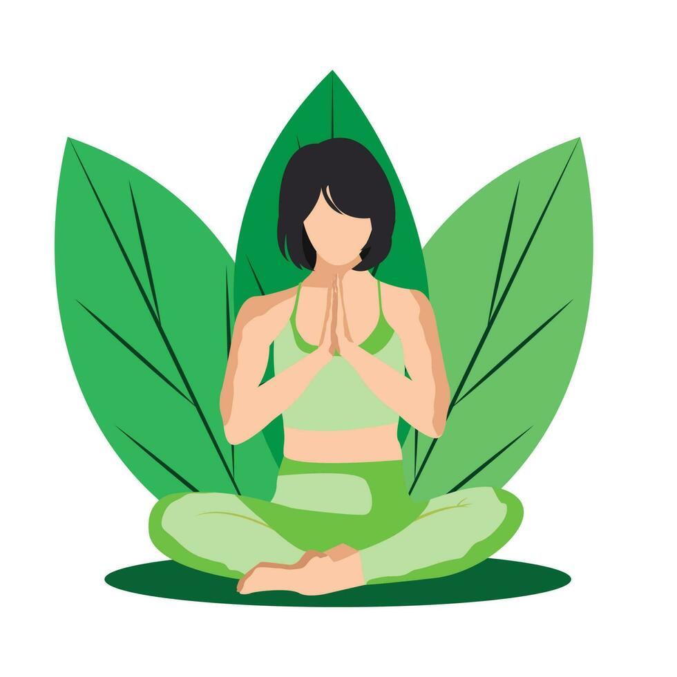 Woman doing yoga. Lotus pose The practice of meditation. Vector flat illustration