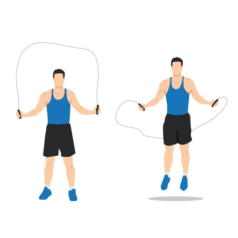 Man doing Jump rope.Skipping cardio exercise. vector