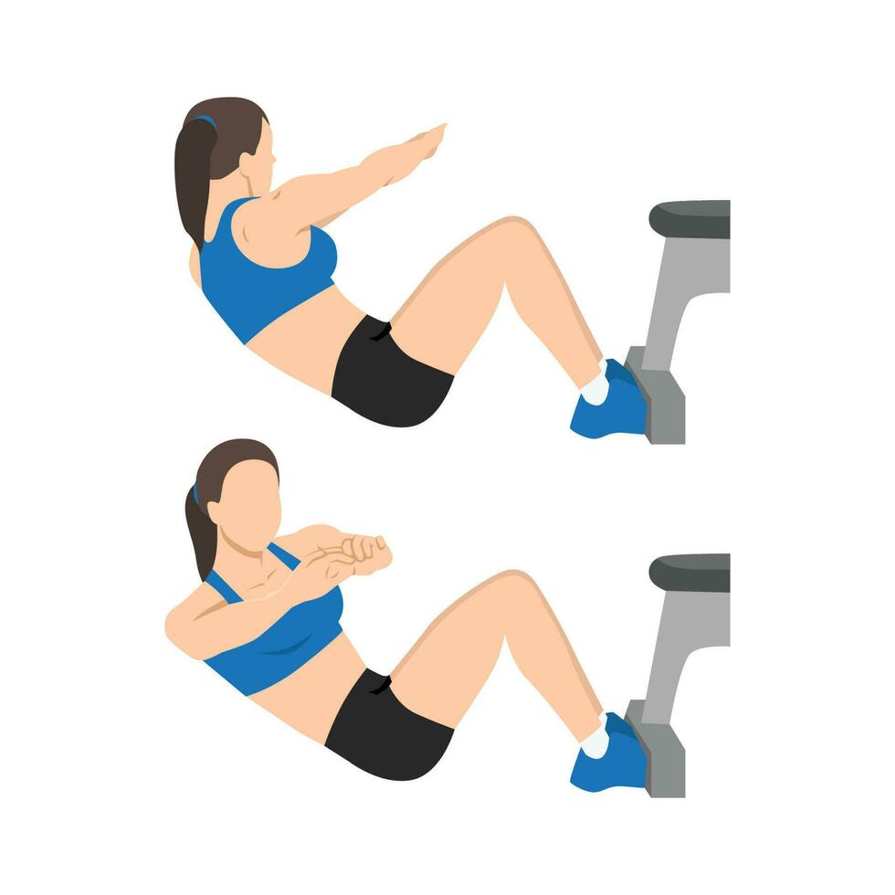 Woman doing Russian twist or mason or v sit twist exercise. vector