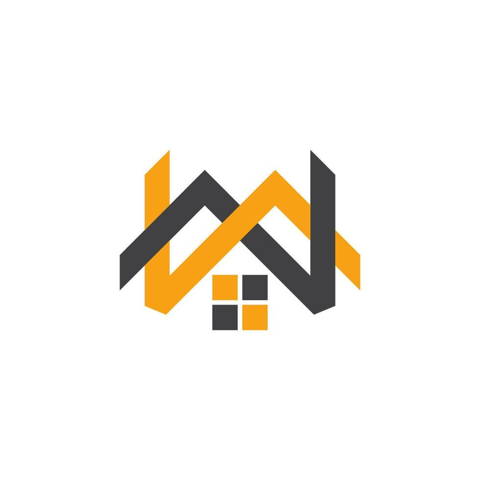 letter mw linked home shape logo vector