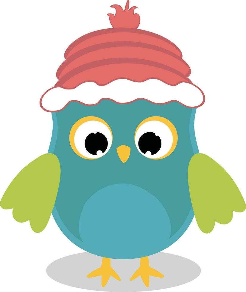 Cute cartoon bird wearing winter cap. vector