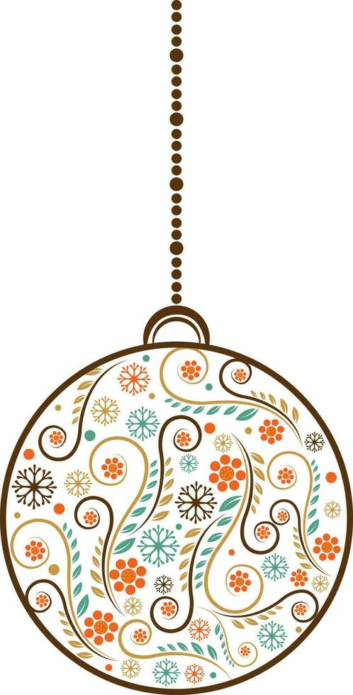 Floral design decorated Christmas ball icon. vector
