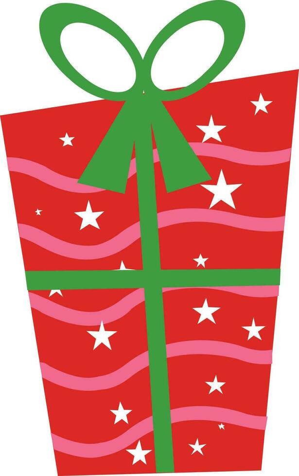 Red gift box with green ribbon. vector