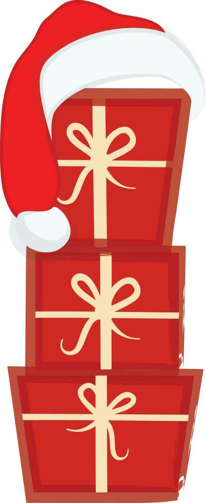 Gift boxes and ribbon with christmas hat. vector