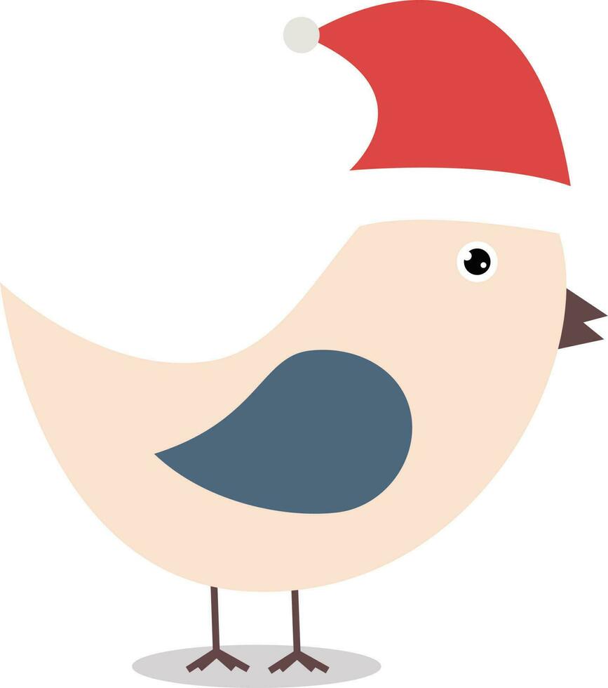 Cartoon bird wearing santa claus cap. vector