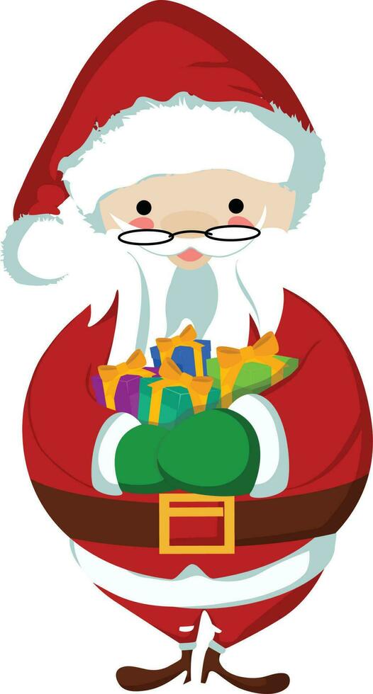 Cartoon Santa Claus holding gift boxes. vector