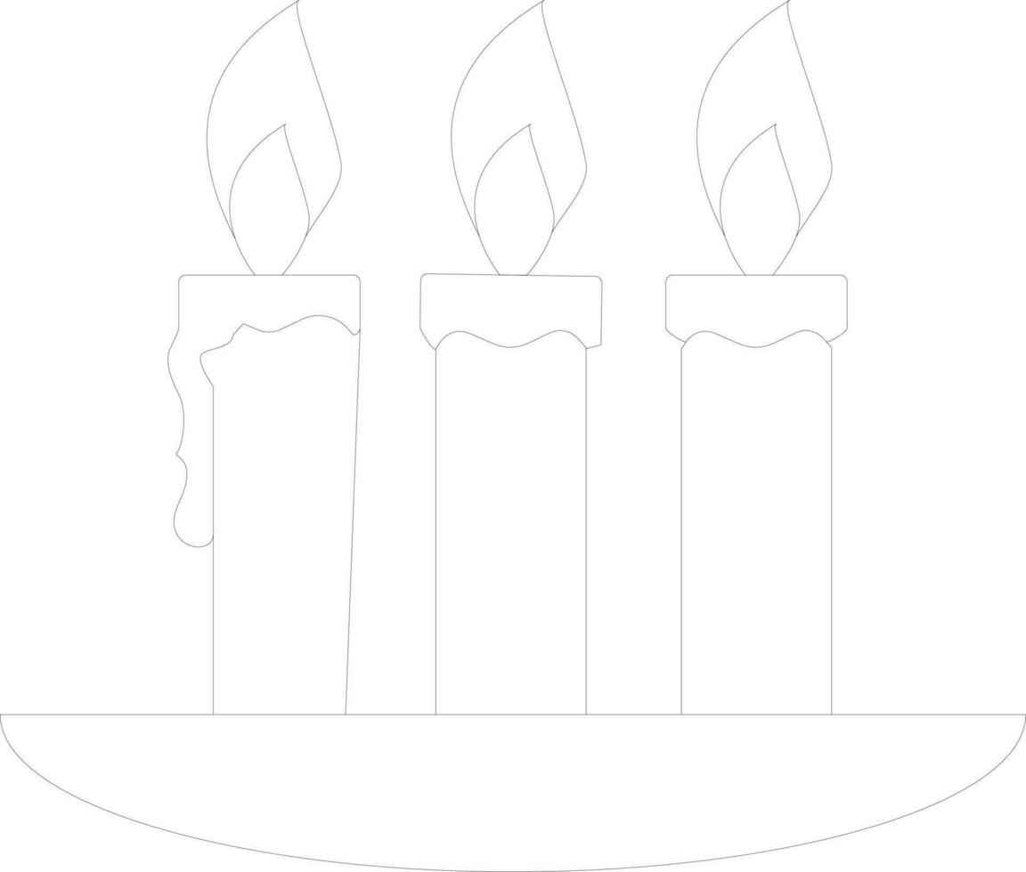 Stylish black line art candles on plate. vector