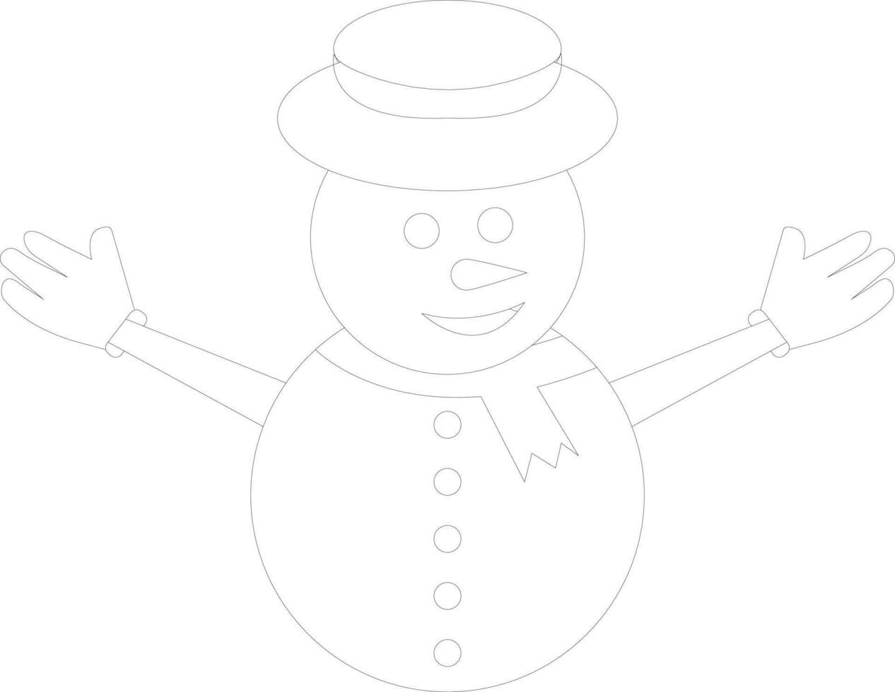 Snowman wearing hat and scarf and open arms. vector