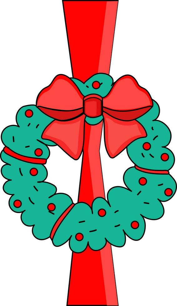 Illustration of christmas wreath with bow ribbon. vector