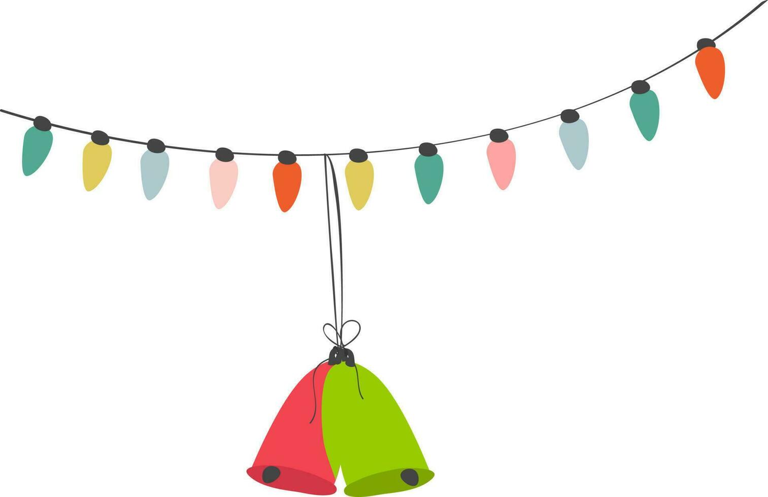 Beautiful hanging bells with bunting flags. vector