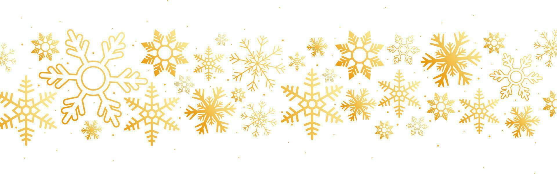 Golden snowflakes seamless pattern decorated white background. vector