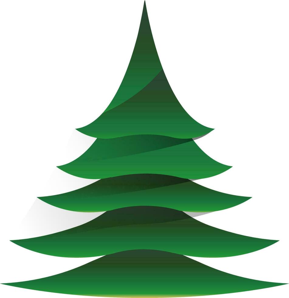 Green paper cut xmas tree on white background. vector