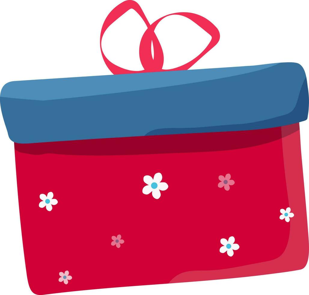 White flowers decorated gift box in red and blue color. vector