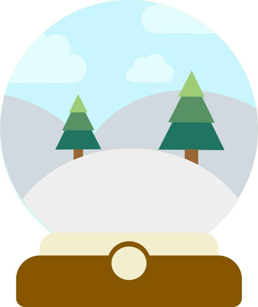 Xmas tree in snow globe icon in flat style. vector