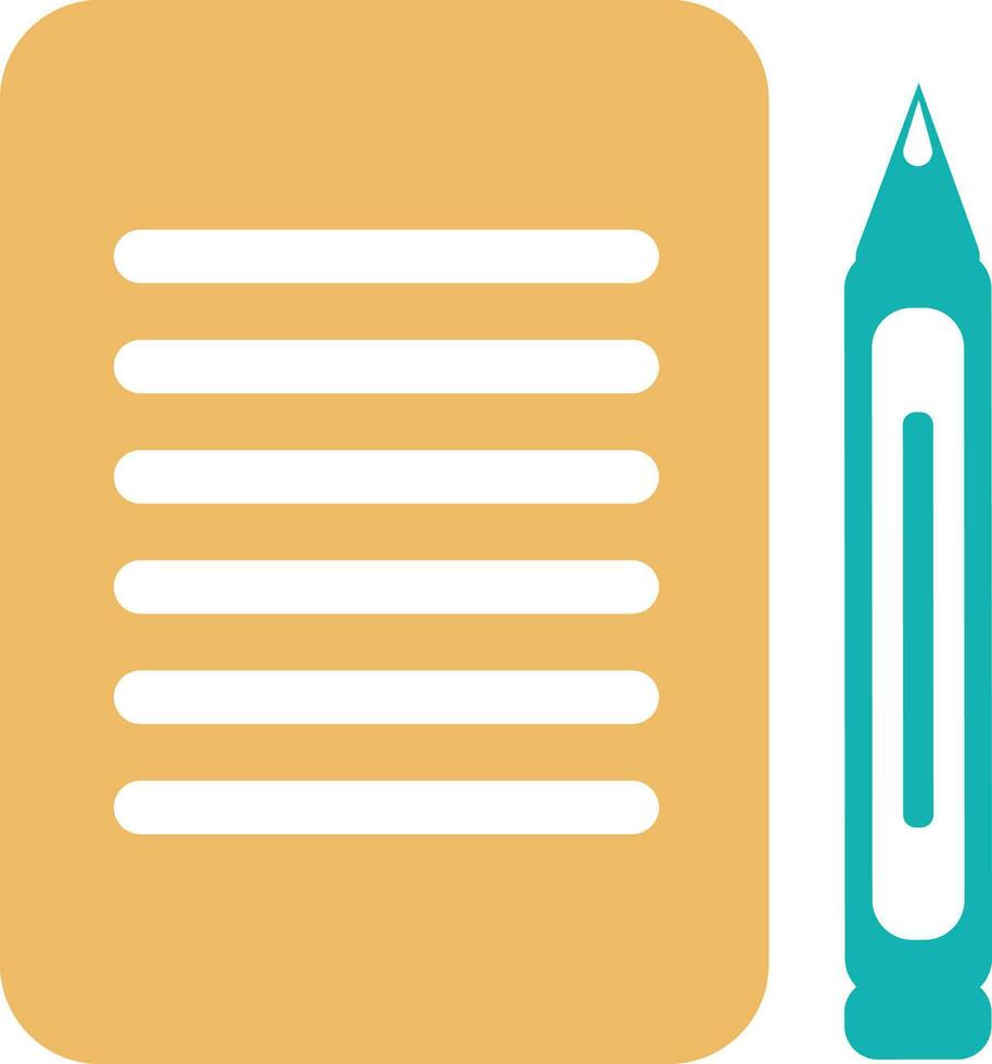 Yellow and sky blue icon of pen and paper. vector