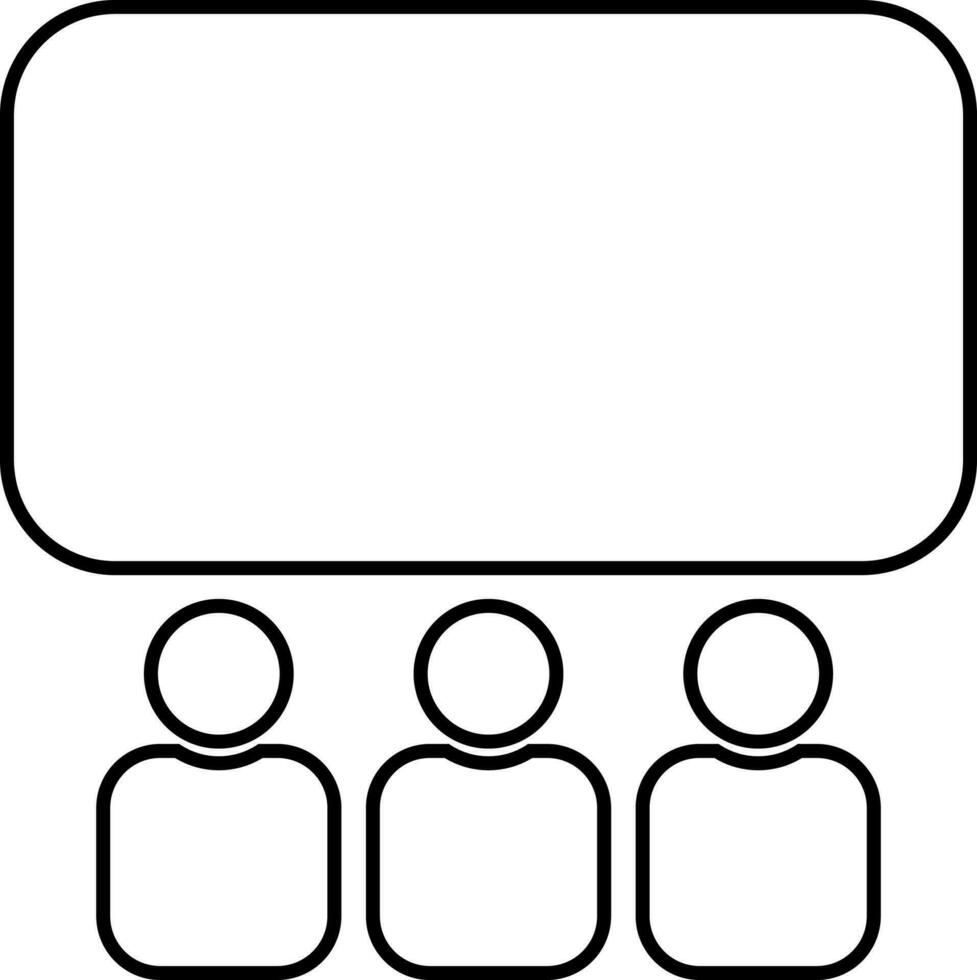 Thin line illustration of movie theater with audience. vector