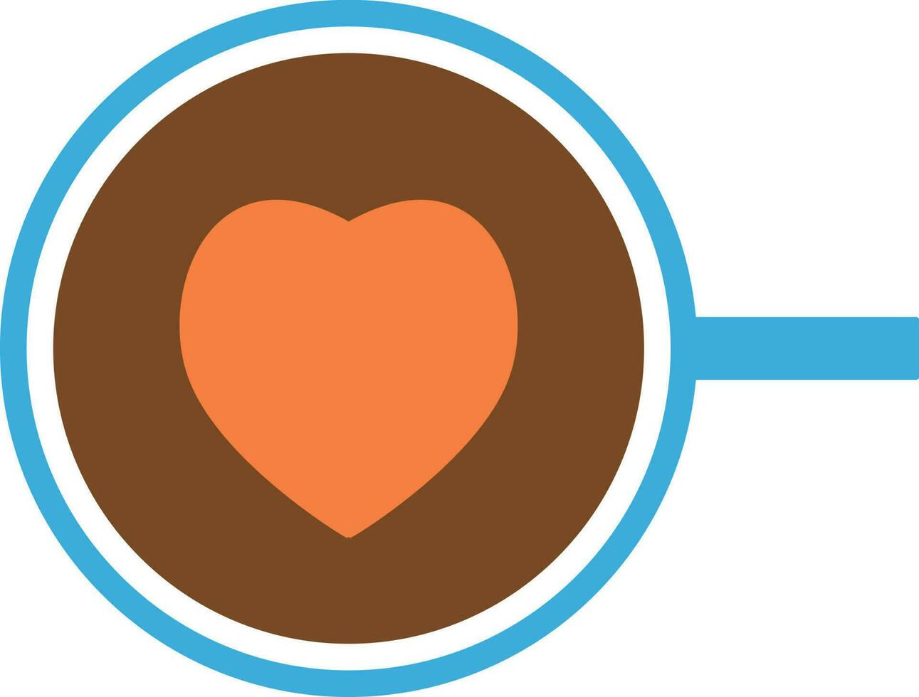 Blue cup of coffee with orange foam heart. vector