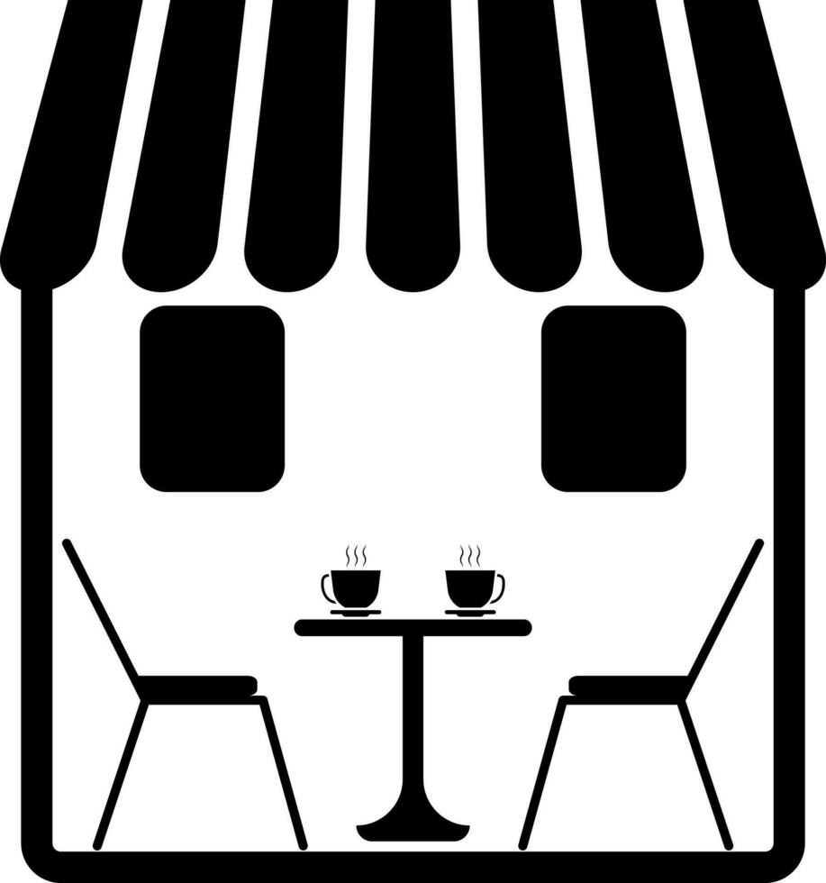 Hot cup with plate on table and chairs in coffee shop. vector