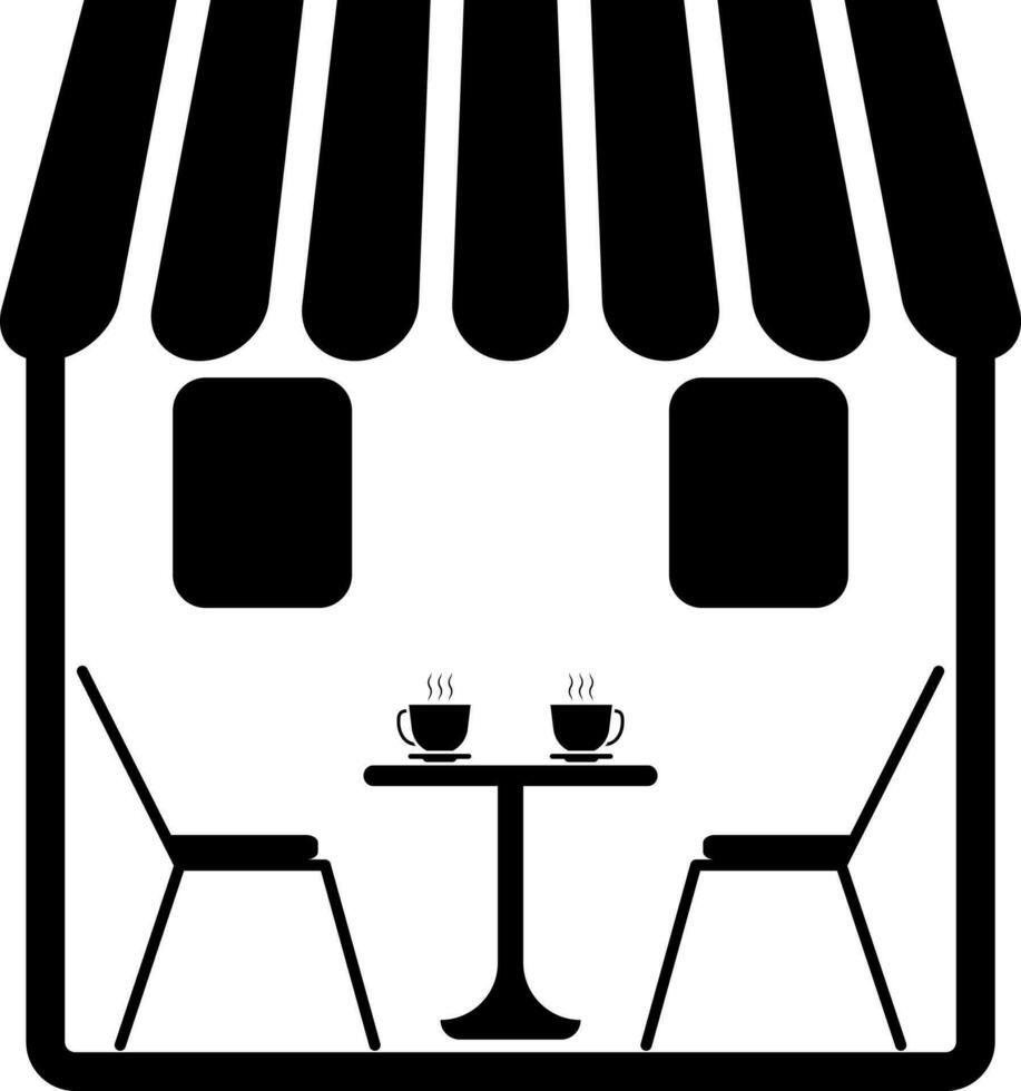 Hot cup with plate on table and chairs in coffee shop. vector