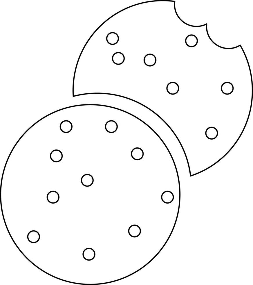 Black line art illustration of cookies decorated dots. vector